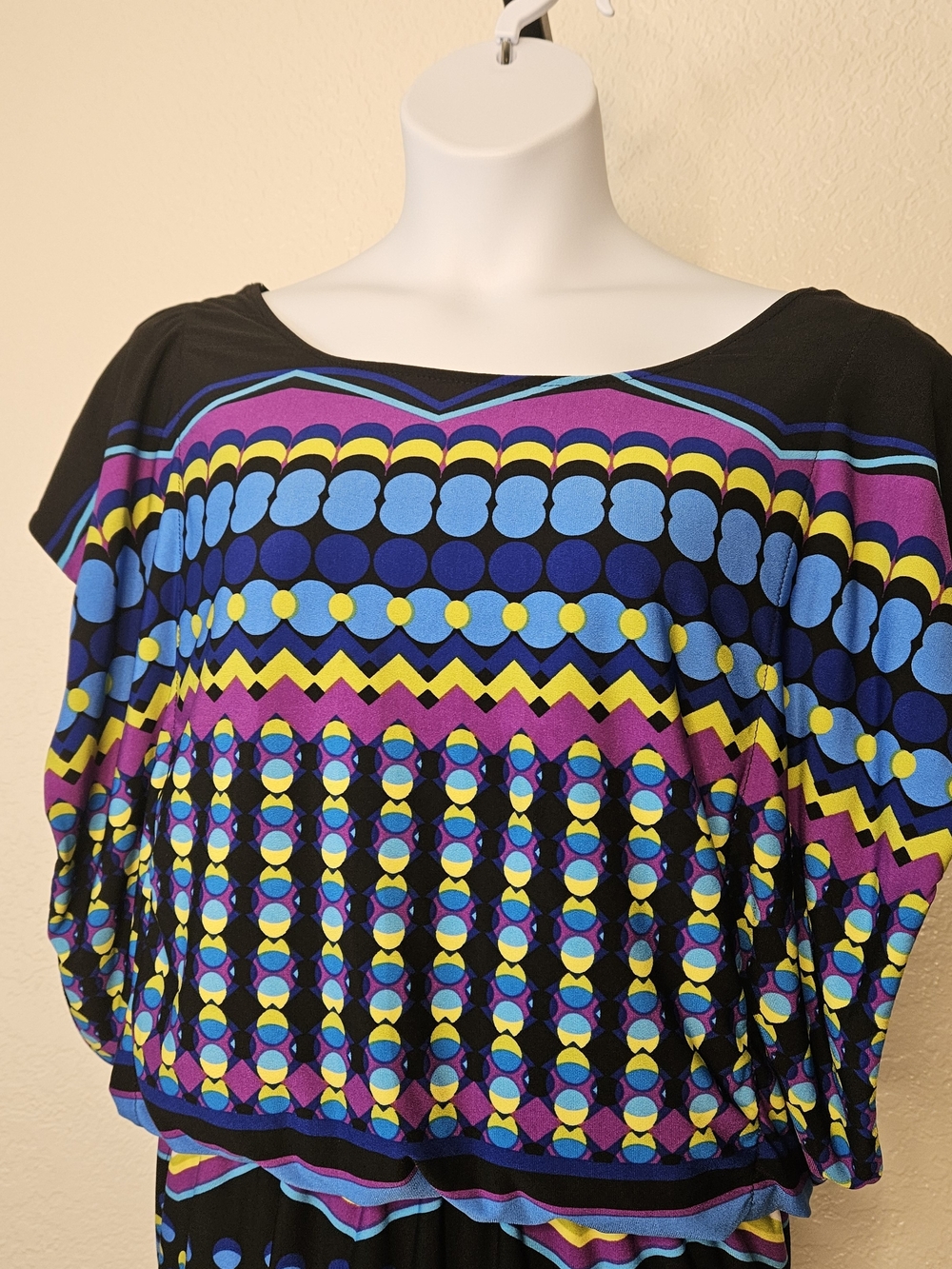 Colorful Geometric Print Dress - Black, Blue, Purple, Yellow
